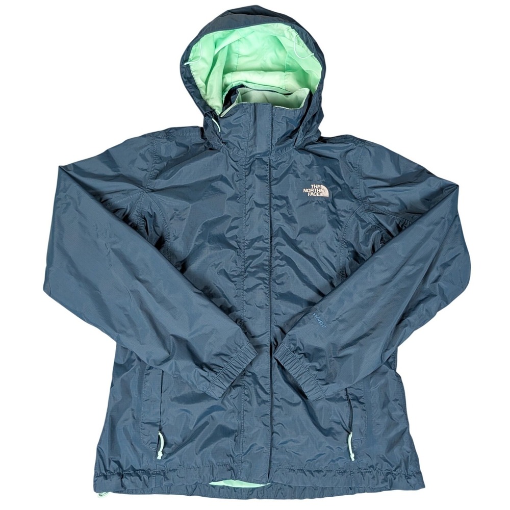 The North Face Rain Jacket Womens Medium Teal HyVent Hooded Shell Excellent
